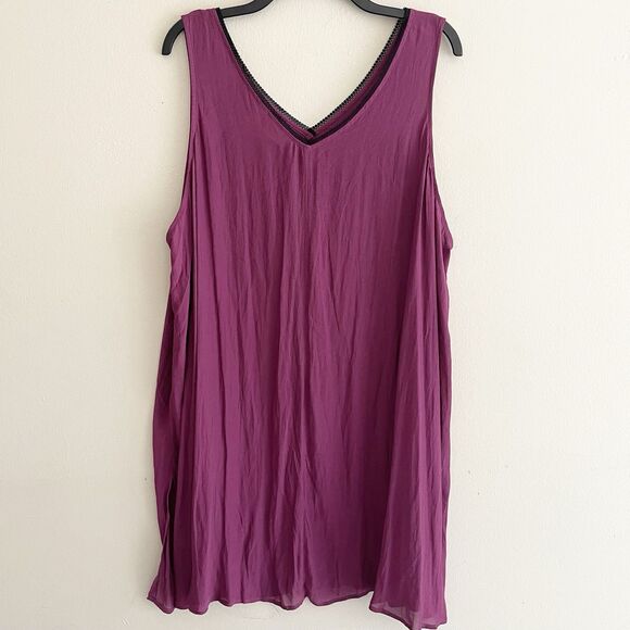 Logo Lori Goldstein Layers Tank Tunic Plus Size 3X Semi Sheer Purple Black Trim - Picture 12 of 12